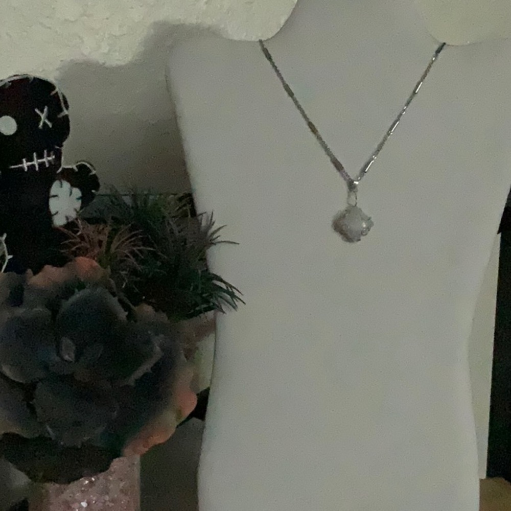 Authentic Moonstone Handset in Silver Setting on Stainless Steel Bar Chain